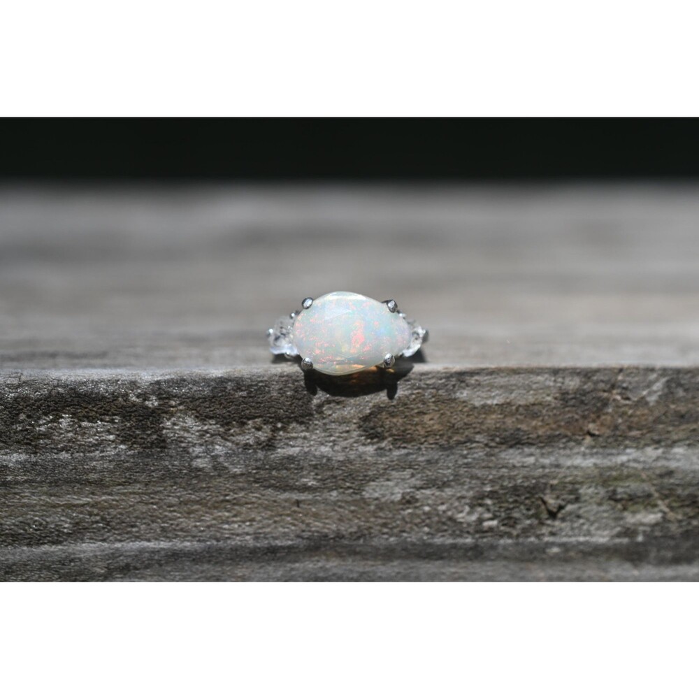 Engagement ring Opal and Lake County diamond ring, unique anniversary gift, size